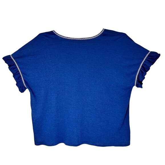 Max Studio London Womens SZ 3X Blue Top Ruffle Sleeves V-Neck Coquette Fairy - Picture 2 of 9